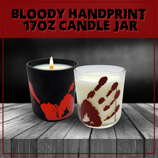Bloody Handprint 17oz soy candle jar with lid spooky candle gift for her horror housewarming candle gift halloween candle gory gift handprint candle gift