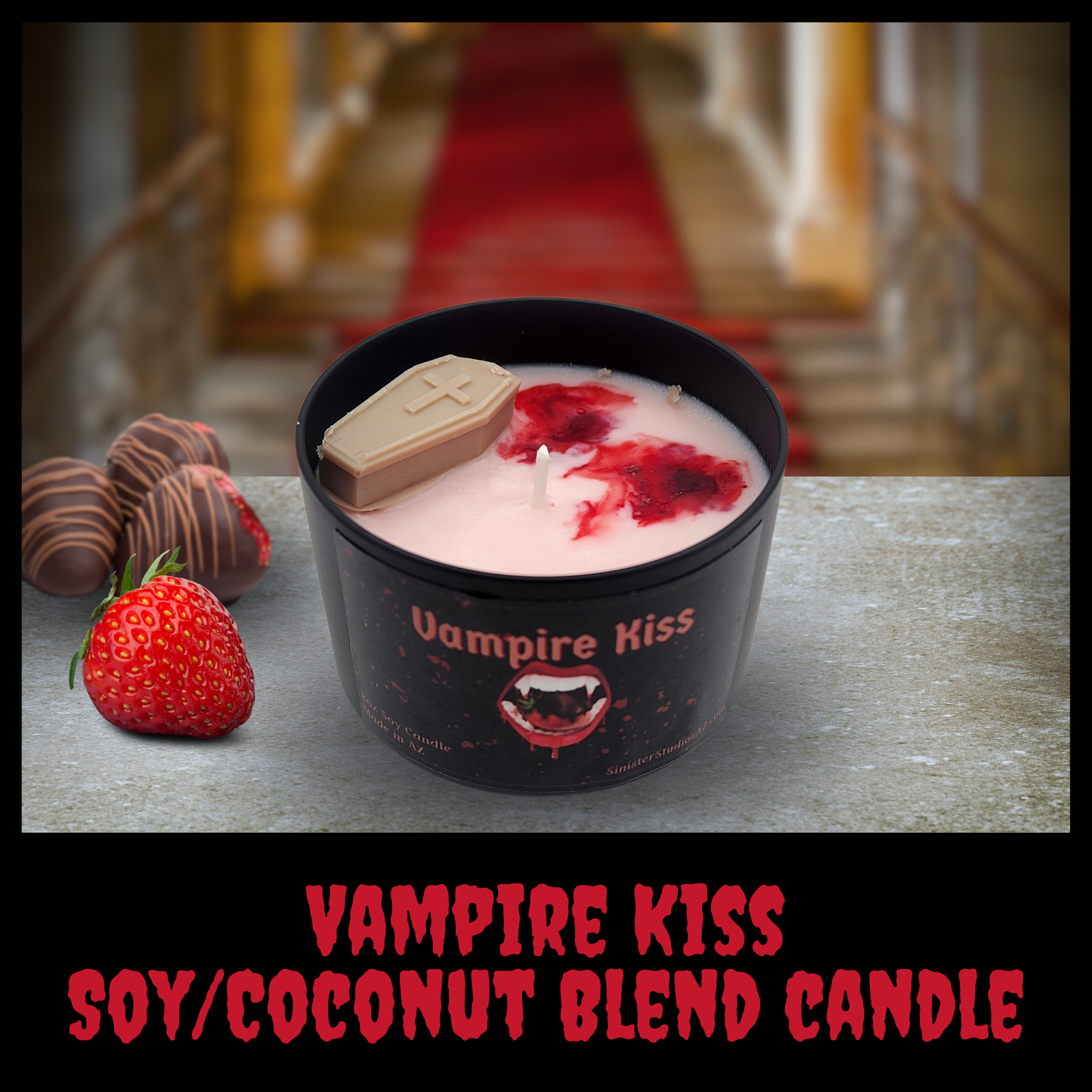 Vampire Kiss soy candle chocolate covered strawberry scented candle spooky candle housewarming gift home decor gift for her valentine gift