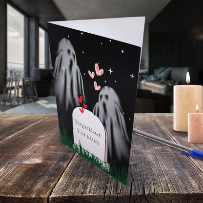 Together Forever ghost Valentines Day card macabre valentine card gift anniversary card for him dark love card Horror Valentine card for her
