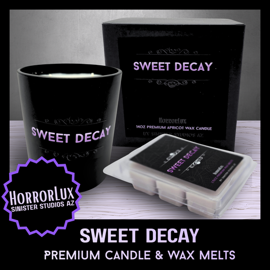 Sweet Decay HorrorLux Candle & Wax Melts Set, Honeysuckle Sandalwood Goth Luxury Candle, Horror Gift Decor
