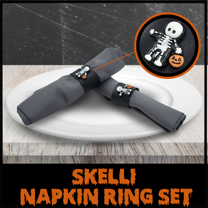 Skelli Faux leather napkin ring set, Spooky Decor, Halloween decor, Gothic decor, gothic napkin ring set, halloween napkin rings, housewarming gift