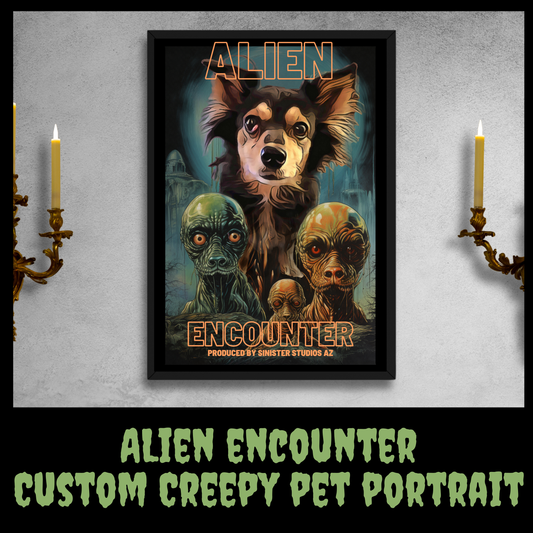 Alien Encounter Custom Creepy Pet Portrait Personalized Alien Pet portrait digital download sci-fi pet portrait gift for her