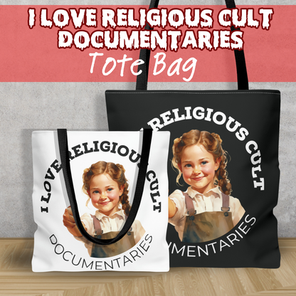 I Love Religious Cult Documentaries Tote Bag true crime tote bag gift for her birthday cult bag true crime gift reusable tote bag for cult documentary fan