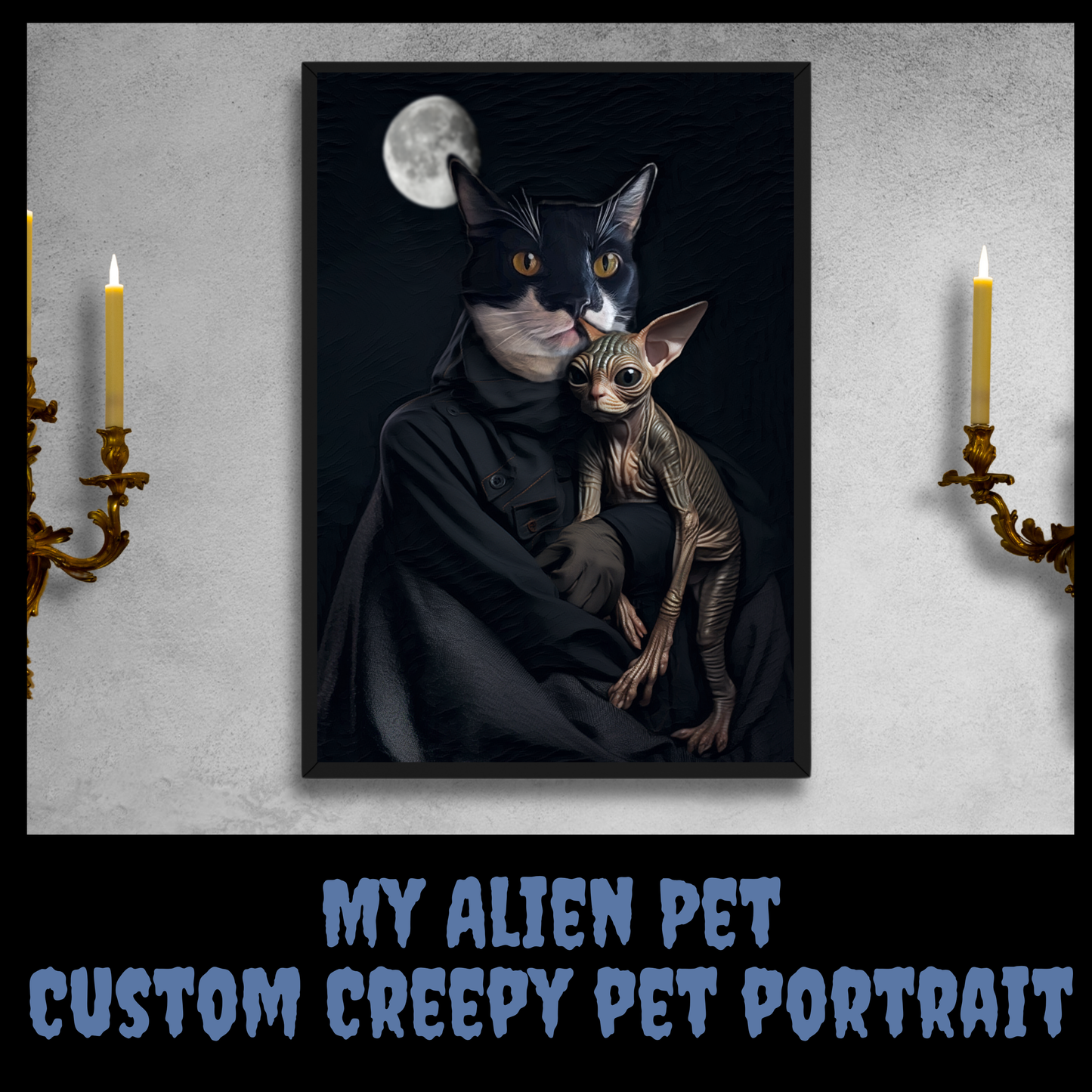 The Alien Pet Custom Creepy Pet Portrait Personalized Pet portrait digital download killer pet portrait gift for