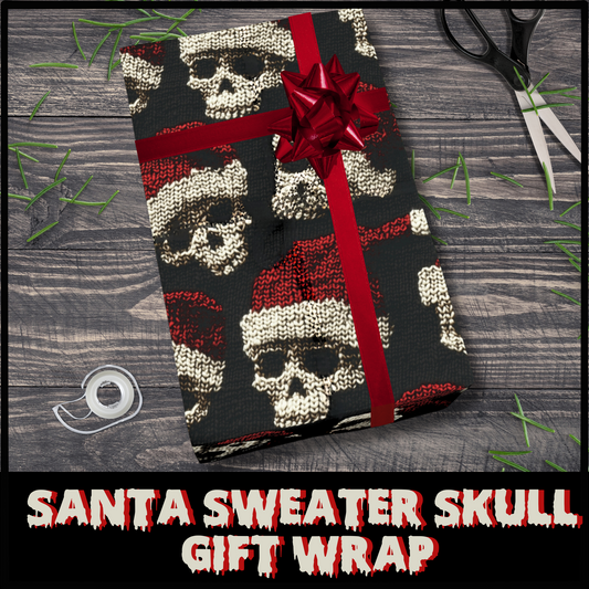 Santa Sweater Skulls Gift Wrap spooky gift Horror gift wrap creepy gothic gift wrap scary birthday gift wrap halloween gift gothic christmas santa hat wrapping paper