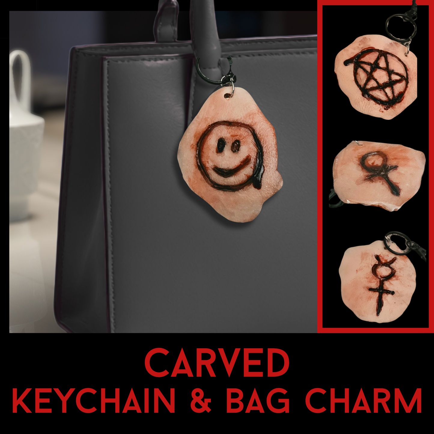 Carved “Skin” Keychain & Bag Charm | Handmade Horror Accessory