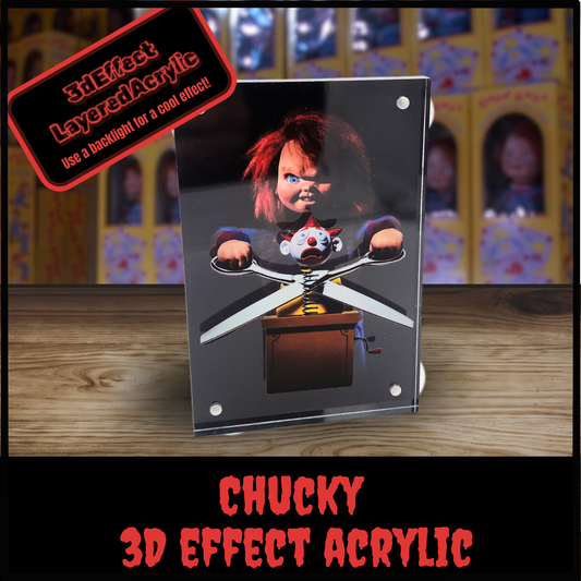 Chucky 3D Effect Acrylic | Child’s Play Horror Scene Display | Killer Doll Layered Art | Light Base or Tealight Add-On