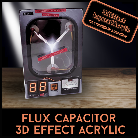 Flux Capacitor 3D Effect Acrylic Sci-Fi Decor, Back to the Future Inspired Layered Acrylic Display with Optional Light Base