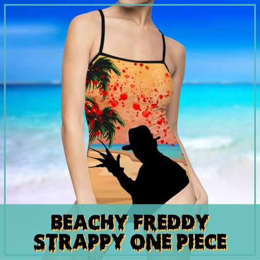 Beachy Freddy strappy one piece women's swimsuit Nightmare on Elm Street inspired movie horror fan swimsuit gift for her Freddy Krueger horror one piece