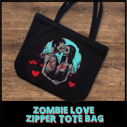 Zombie Love Zippered tote bag gift for horror fan reusable shopping tote punk Valentine zombie horror tote bag gift for her