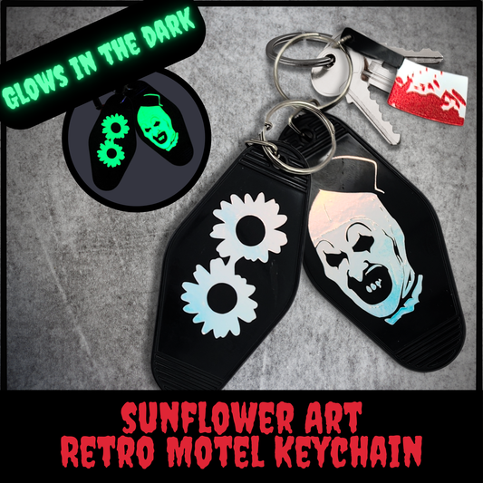 Sunflower Art Retro Motel Keychain Glow in the Dark Terrifier with Bloody Knife Charm creepy clown Horror Halloween Gift