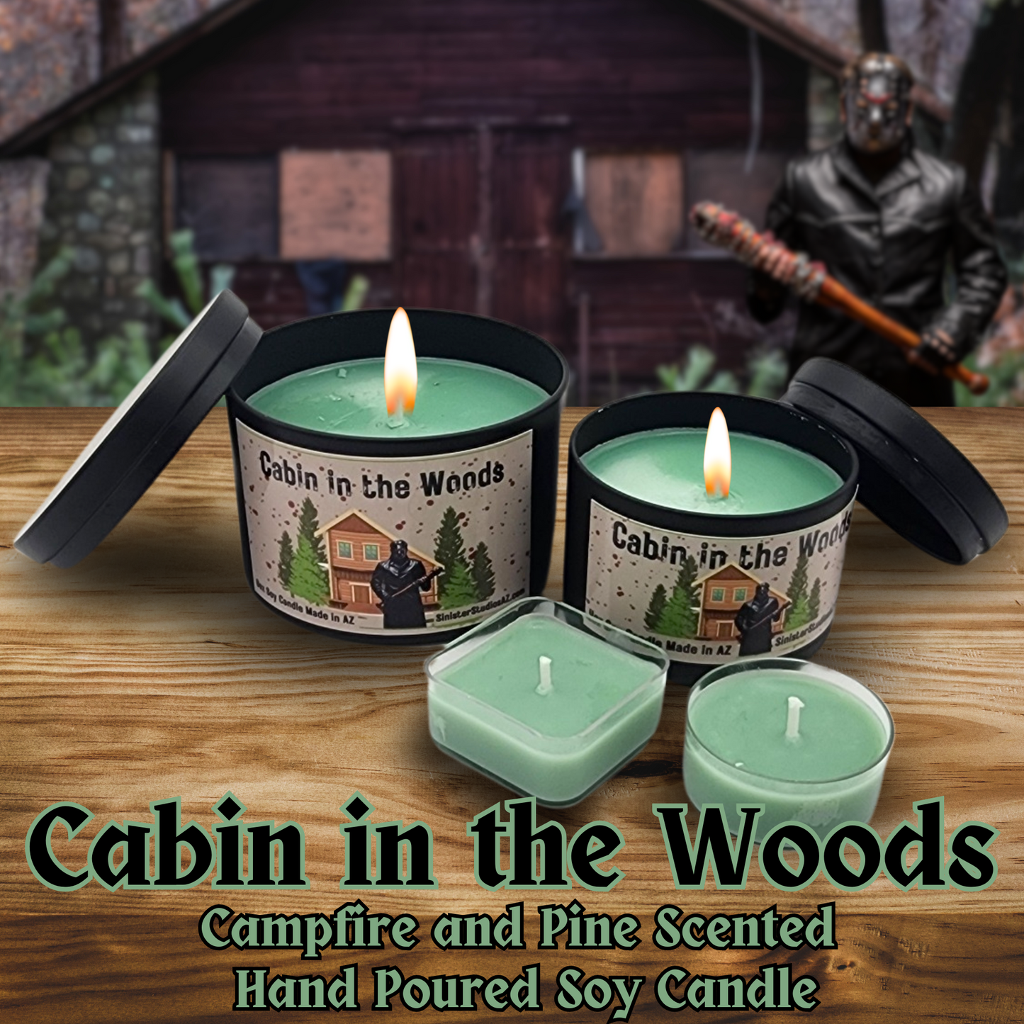 Cabin in the Woods Soy candle spooky candle gift creepy home decor gift for her birthday gift campfire candle for him pine tree scented soy candle