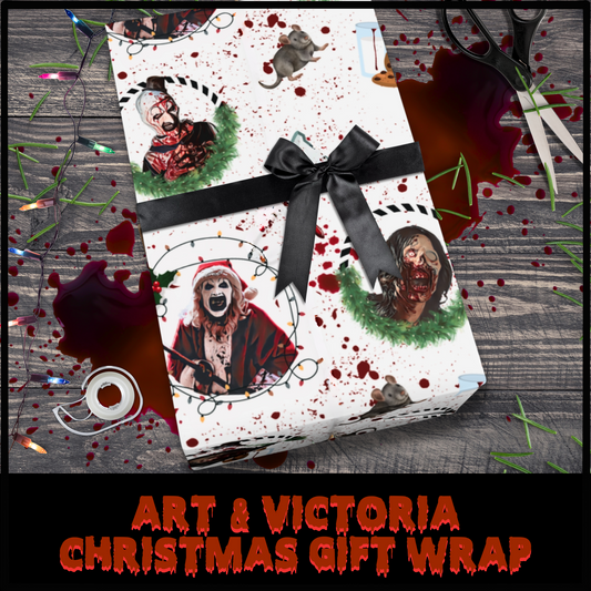 Art & Victoria Christmas Gift Wrap Terrifier gift Horror gift wrap creepy gothic gift wrap scary birthday gift wrap Art the clown gift gothic christmas Terrifier wrapping paper