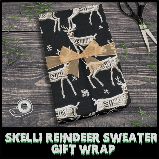 Skelli Reindeer Sweater Gift Wrap macabre gift Horror gift wrap creepy gothic gift wrap macabre birthday gift wrap halloween gift gothic christmas reindeer skeleton wrapping paper