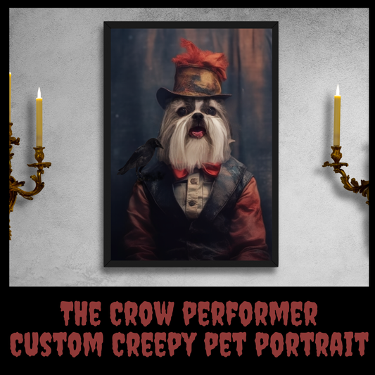 The Crow Performer Custom Creepy Pet Portrait Personalized Horror Pet portrait digital download creepy circus pet portrait gift for her