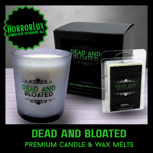 Dead and Bloated HorrorLux Candle & Wax Melts Set, Leather Tobacco Dirt Scent, Gothic Luxury Horror Candle Gift