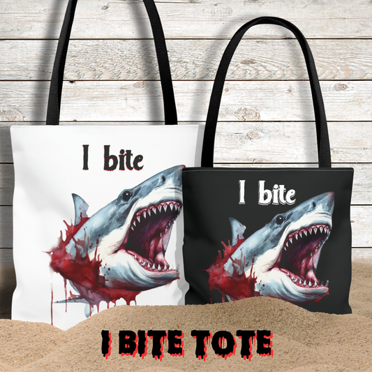 I Bite tote bag shark tote bag gift sharkweek bag gift for him reusable grocery bag gory shark attack tote bag shark beach bag gift for her