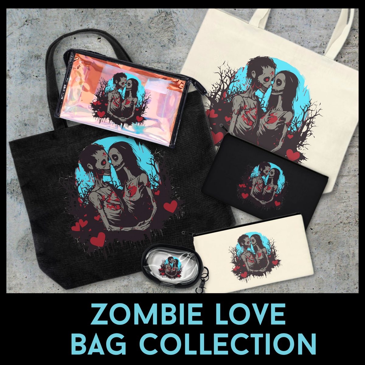 Zombie Love Bag Collection – Gothic Tote, Makeup Pouch & Mini Stash Case