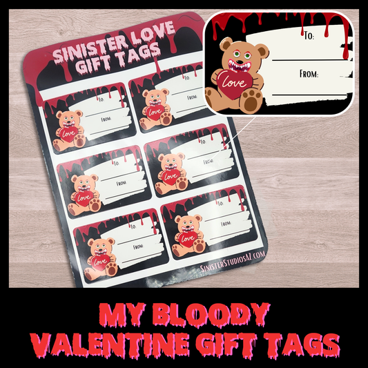 My Bloody Valentine Gift Tags Valentines gift Anniversary horror teddy bear gift tags horror love gift wrap tags punk valentines gift