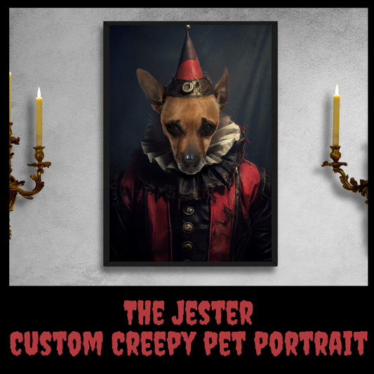 The Jester Custom Creepy Pet Portrait Personalized Horror Pet portrait digital download creepy circus pet portrait gift for her