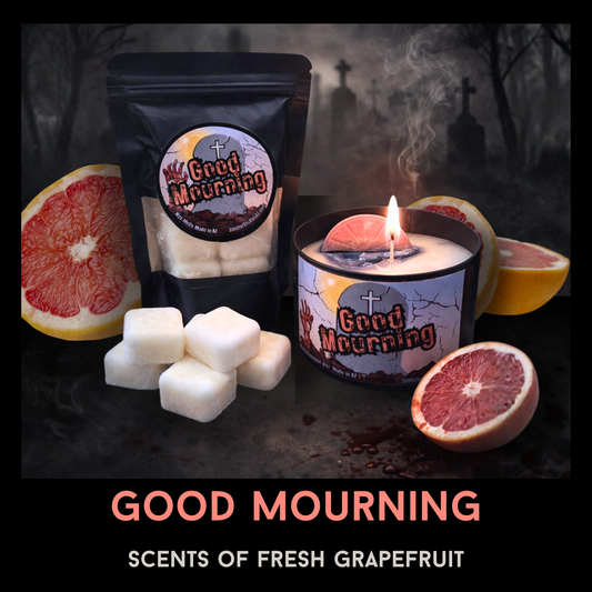 Good Mourning Grapefruit Candle & Wax Melts | Horror Candle | Fresh Citrus Scent | Macabre Gothic Decor | Soy Coconut Wax