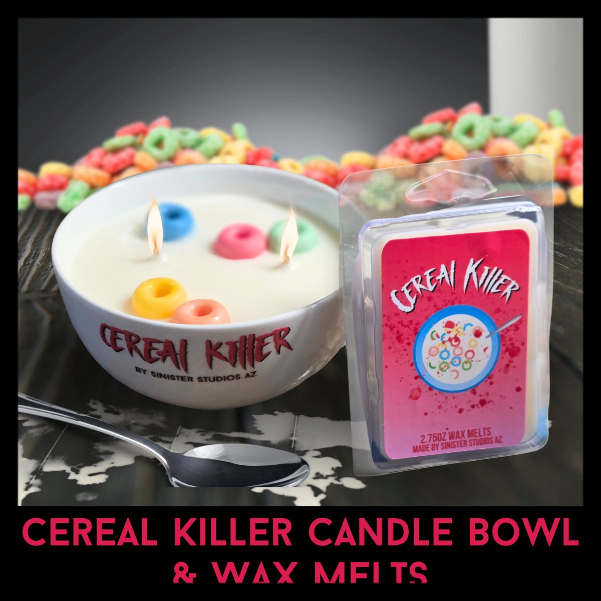 Cereal Killer Candle Bowl – Fruit Cereal Scented Horror Candle – 10oz Soy Coconut Wax Candle – Reusable Cereal Bowl – Sinister Studios AZ