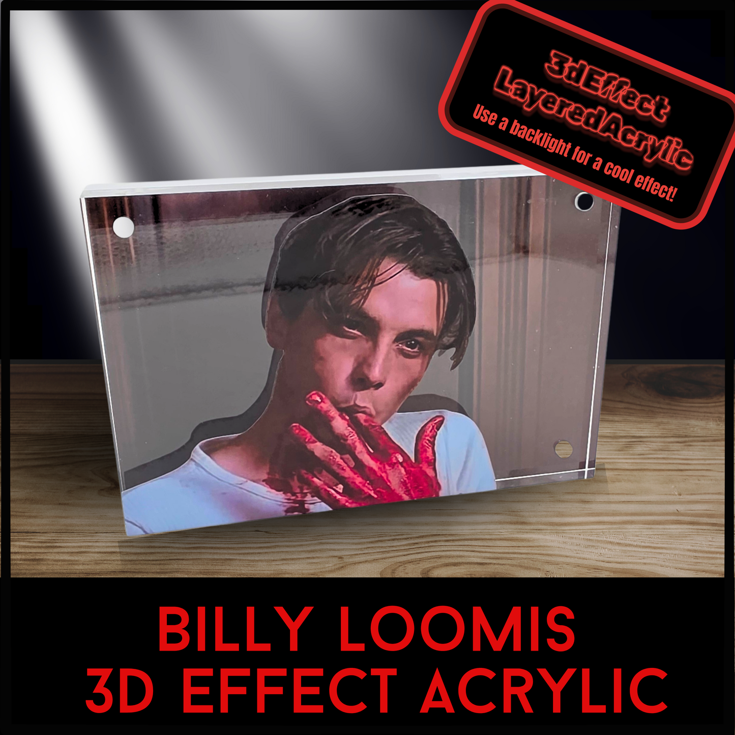 Billy Loomis 3D Effect Acrylic Horror Decor, Scream Inspired Desk Display, Layered Acrylic Slasher Art with Optional Light Base