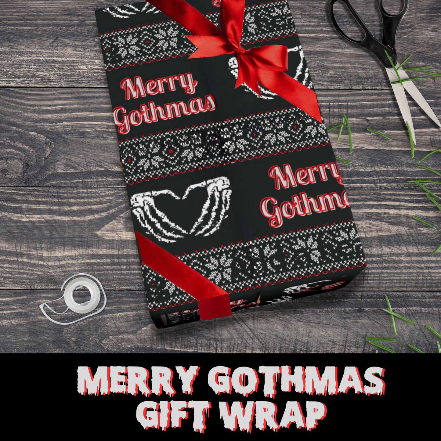 Merry Gothmas Gift Wrap gothic giftwrap goth gift wrap punk gift wrap gothic birthday gift wrap goth christmas gift gothic christmas gothmas wrapping paper