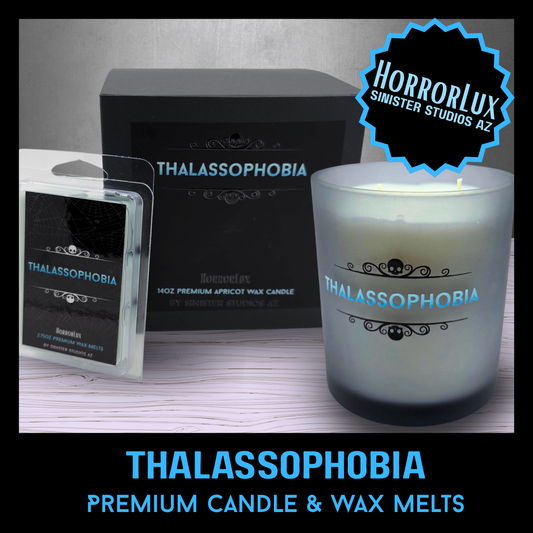 Thalassophobia HorrorLux Candle & Wax Melts Set, Sea Salt Bergamot Sandalwood Gothic Ocean Horror Candle Gift