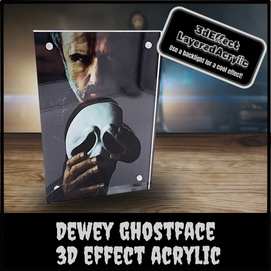 Dewey Ghostface 3D Effect Acrylic | Scream Franchise Horror Display | Layered Scene Art | Preserve Autographs | Light Base Option