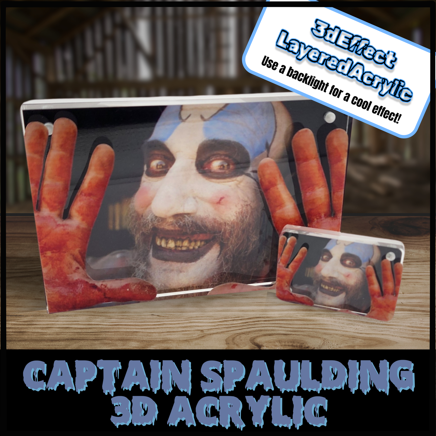 Captain Spaulding 3D effect Layered acrylic magnetic image horror movie gift magnetic photo frame Sid Haig photo acrylic gift for horror fan