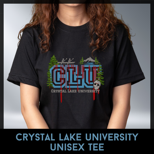 Crystal Lake University CLU Unisex Horror Tee | Friday the 13th Inspired Camp Slasher Shirt | Comfort Colors 1717 Graphic Tee