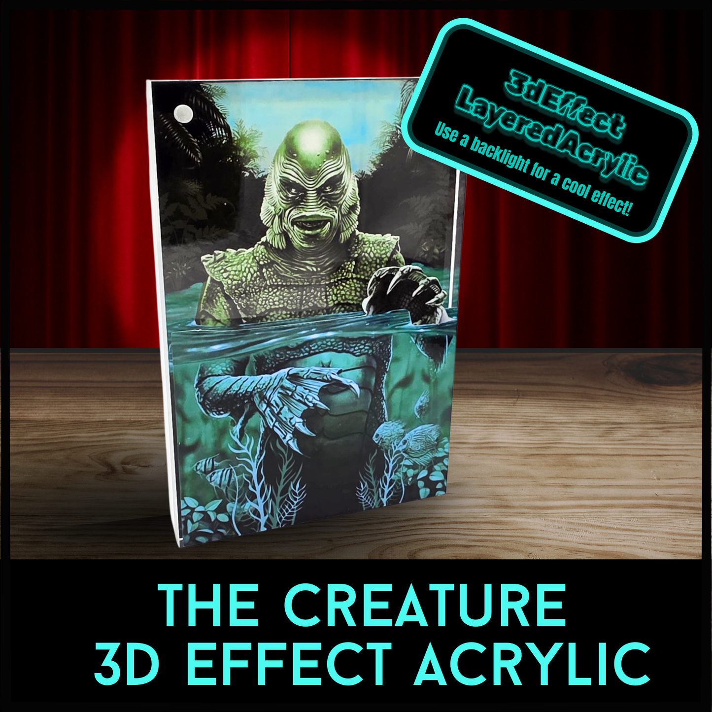 Creature From the Black Lagoon Inspired 3D Effect Acrylic – Classic Monster Layered Horror Art Display with Optional LED Base