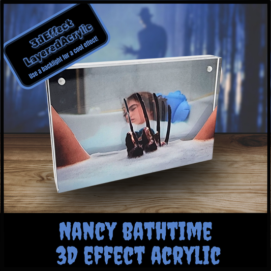 Nancy Bathtime 3D Effect Acrylic | Nightmare on Elm Street Horror Display | Freddy Glove Scene | Light Base Add-On Option
