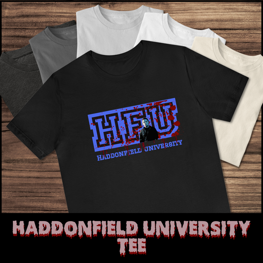 Haddonfield University tee unisex horror tshirt for her Haddonfield tee gift Halloween tee for her horror graphic tee Michael Myers horror tshirt gift for horror fan