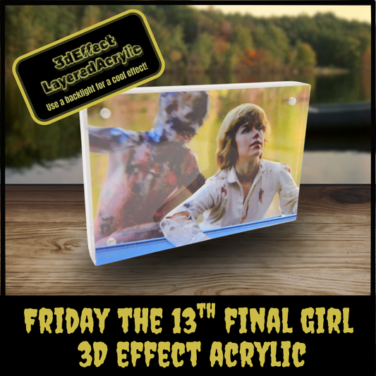 Friday the 13th Final Girl 3D Effect Acrylic | Layered Horror Display | Alice Scene | Preserve Autographs | Light Base Add-On