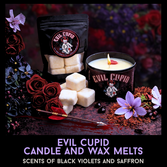 Evil Cupid Candle and Wax Melts | Gothic Valentine Candle | Black Violet Saffron Scent | Horror Valentine Decor Gift