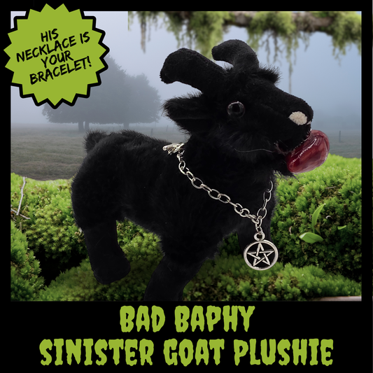 Bad Baphy Baphomet Goat Plushie with Bloody Heart & Removable Pentagram or Triple Moon Bracelet Necklace Gothic Gift