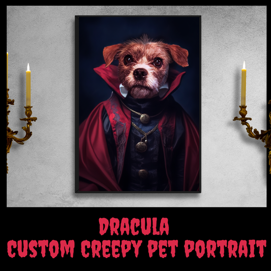 Dracula Custom Creepy Pet Portrait Personalized Horror Pet portrait digital download creepy vampire pet portrait gift for her