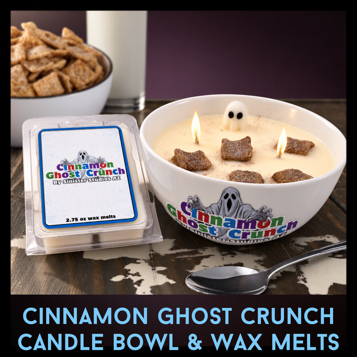 Cinnamon Ghost Crunch Cereal Bowl Candle | Cinnamon Sugar & Milk Scent | 10 oz