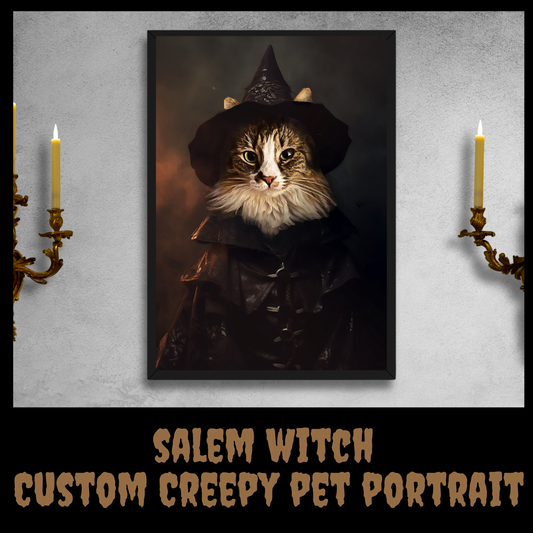 Salem Witch Custom Creepy Pet Portrait Personalized Horror Pet portrait digital download creepy witch pet portrait gift for her