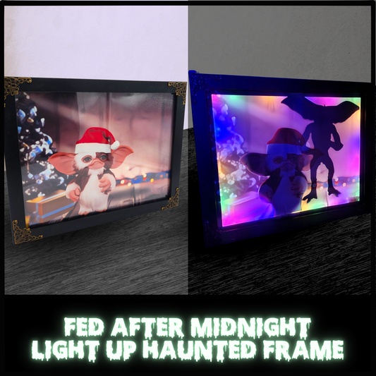 Fed After Midnight Light up Haunted Frame, light up horror decor, Christmas decor, horror gift, creepy art, framed horror art, Gizmo gremlins decor