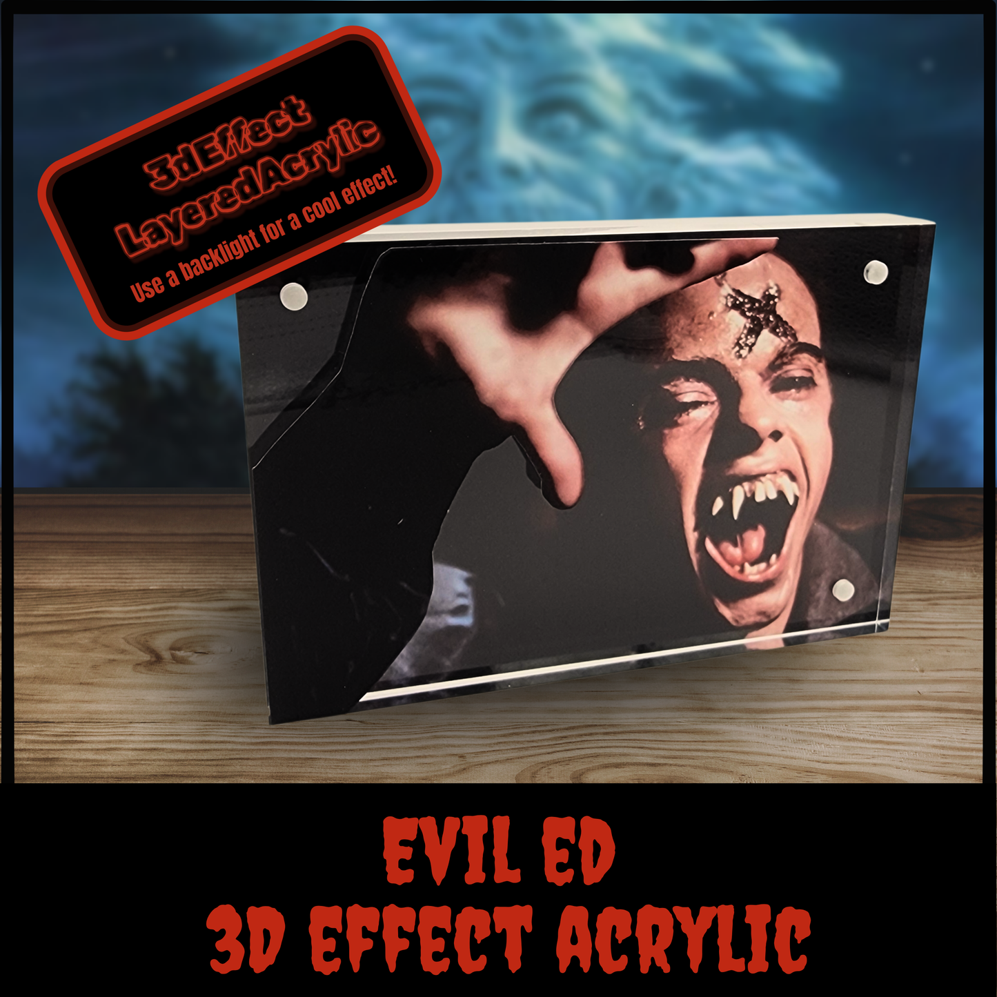 Evil Ed 3D Effect Acrylic – Fright Night Vampire Battle Display | Autograph Display Art | Horror Collectible by Sinister Studios AZ