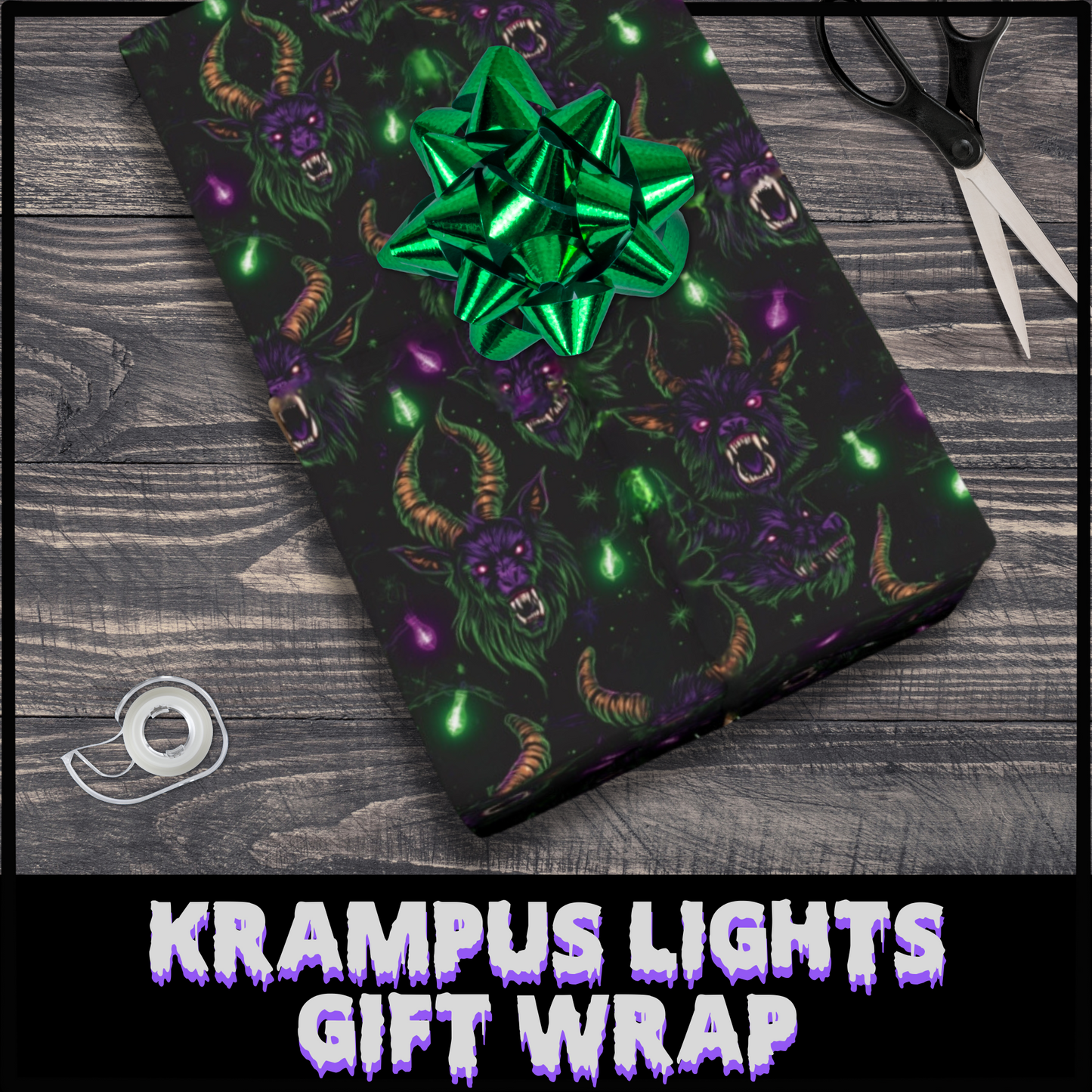 Krampus Lights Gift Wrap spooky gift Horror gift wrap creepy gothic gift wrap krampus birthday gift wrap halloween gift gothic christmas Krampus wrapping paper