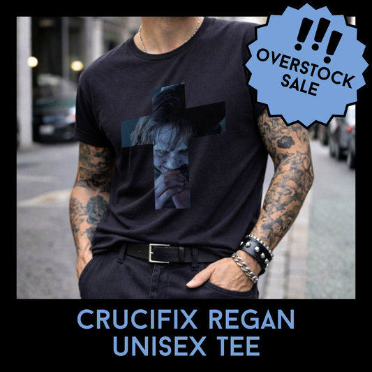 Crucifix Regan Unisex Horror Tee – Possessed Cross Graphic Shirt – Black Comfort Colors Exorcist Inspired Overstock Sale