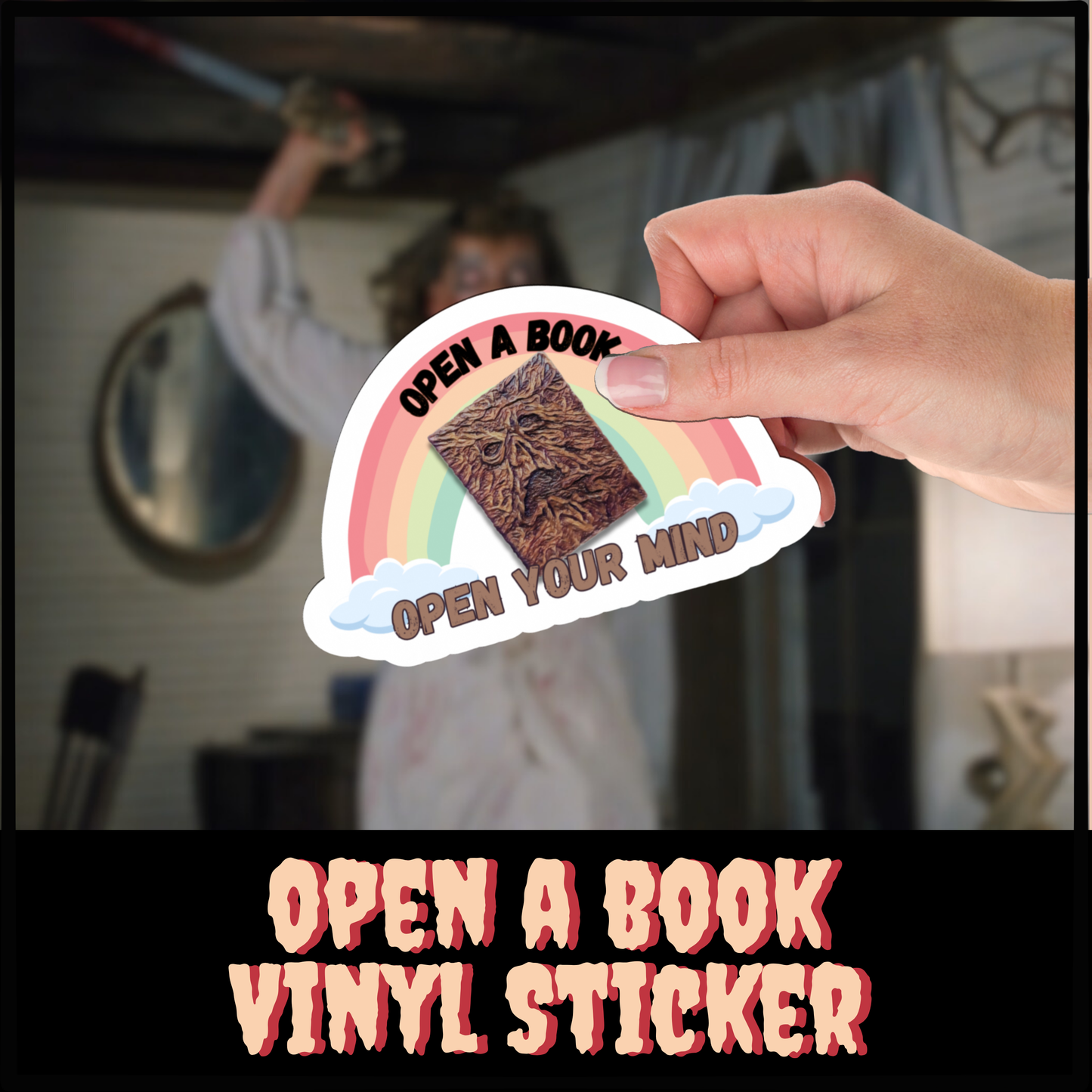 Open a Book kiss cut sticker vinyl decal Halloween Necronomicon sticker party favor sticker Evil Dead gift horror vinyl sticker