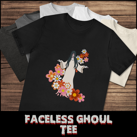 Faceless Ghoul tee unisex retro flower ghost horror tshirt for her creep retro 70s tee gift ghost punk tee for her spooky floral tshirt gift
