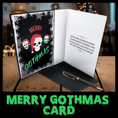 Merry Gothmas card gothic christmas card gift skulls holiday card goth card for her santa skull card for him