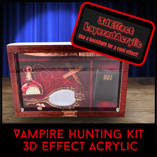 Vampire Hunting Kit 3D Effect Acrylic Display – Gothic Horror Wall Decor, Occult Relic Art, Spooky Collector Gift