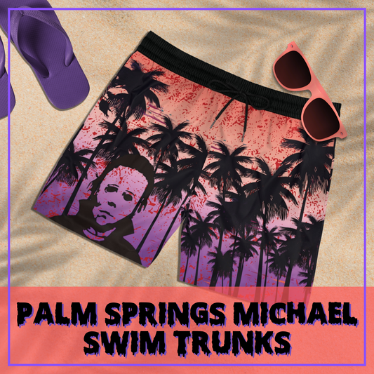Palm Springs Michael Men's Mid Length Swim Shorts horror swim trunks men's horror swimsuit Halloween movie horror gift horror beach shorts
